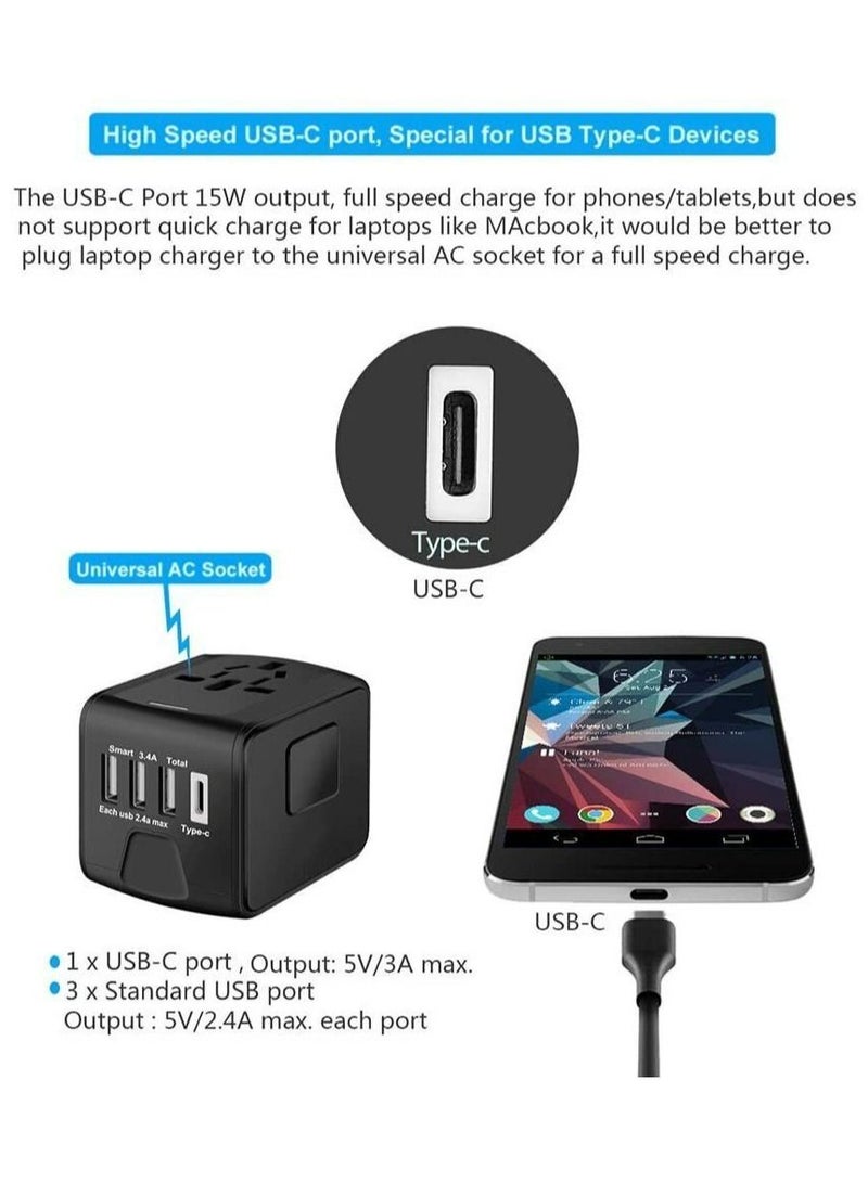 Universal International Travel Power Adapter W/ High Speed 2.4A USB, 3.0A Type-C Wall Charger, European Adapter, Worldwide AC Outlet Plugs Adapters - Image 2