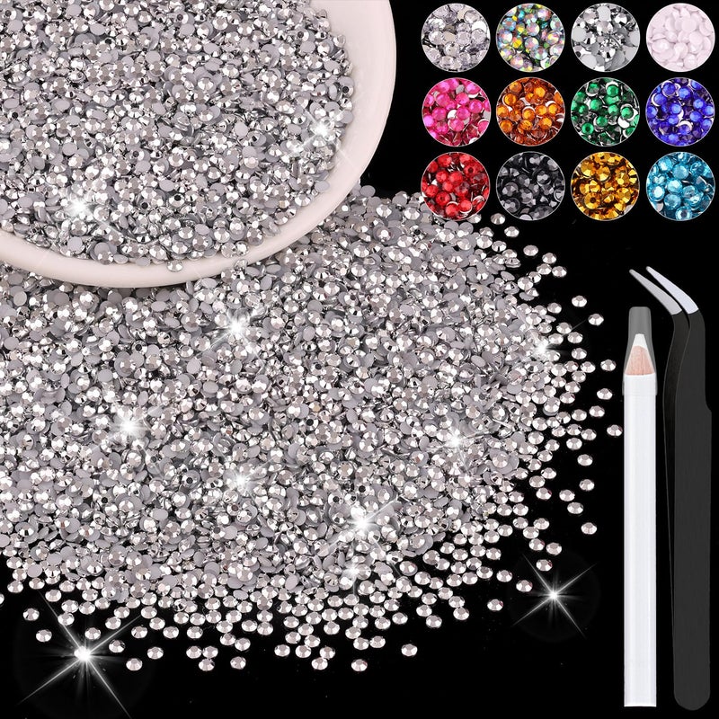 BELLEBOOST 5000PCS 3mm Resin Rhinestones in Bulk (Silver), Bedazzling Flatback Crystals for Crafts DIY Nail Decoration, Gems Charms for Tumbler Shoes Clothing Fabric with Pickup Pen and Tweezers - Image 1