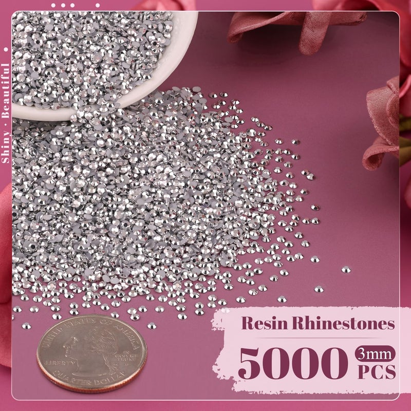 BELLEBOOST 5000PCS 3mm Resin Rhinestones in Bulk (Silver), Bedazzling Flatback Crystals for Crafts DIY Nail Decoration, Gems Charms for Tumbler Shoes Clothing Fabric with Pickup Pen and Tweezers - Image 2