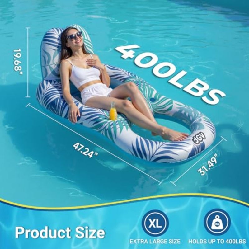 Pool Floats for Adults, Inflatable Chair Lounger Floaties with Drink Holder, Travel Pool Beach Lake Swim Inflatables Water Floating Rafts - Image 3
