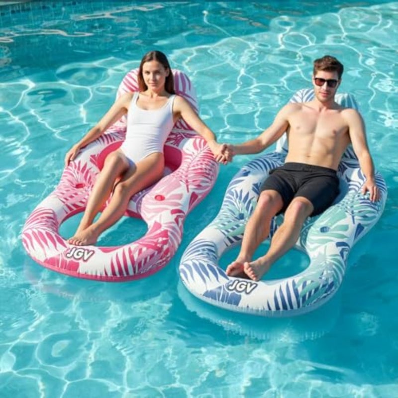 Pool Floats for Adults, Inflatable Chair Lounger Floaties with Drink Holder, Travel Pool Beach Lake Swim Inflatables Water Floating Rafts - Image 1