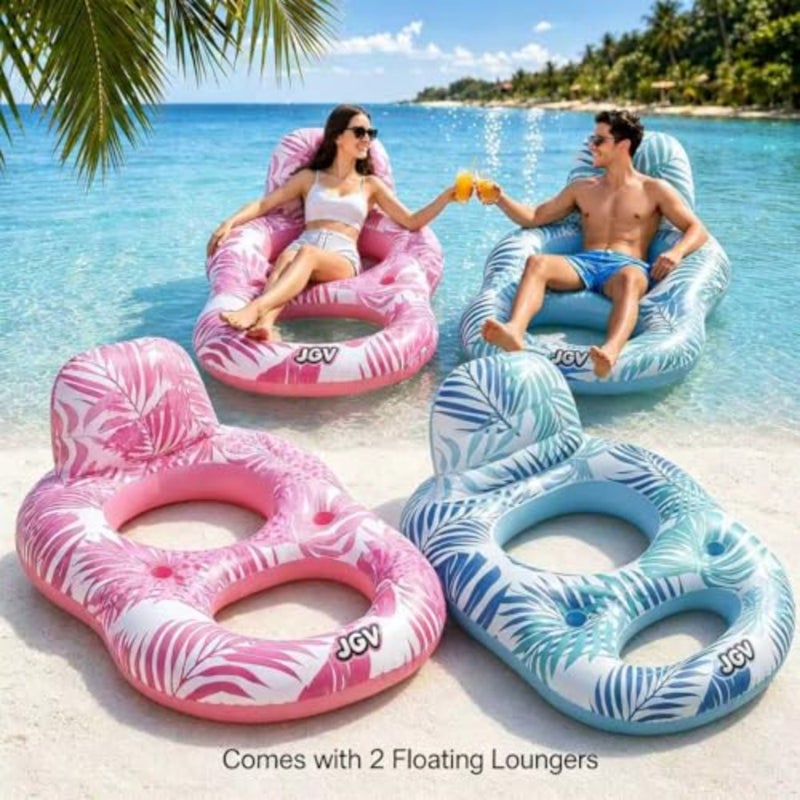 Pool Floats for Adults, Inflatable Chair Lounger Floaties with Drink Holder, Travel Pool Beach Lake Swim Inflatables Water Floating Rafts - Image 2