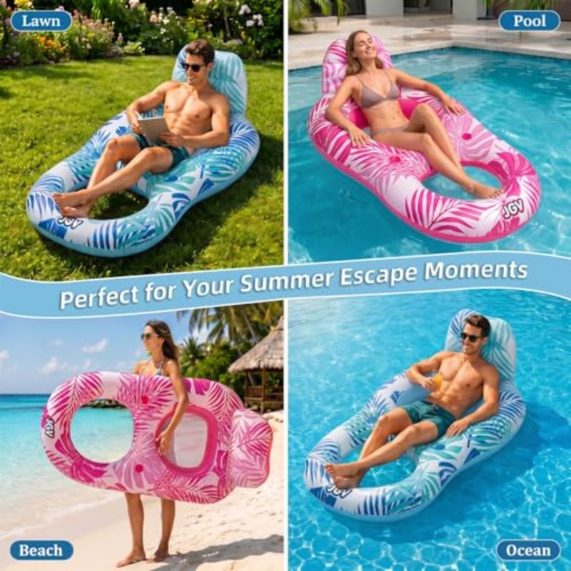 Pool Floats for Adults, Inflatable Chair Lounger Floaties with Drink Holder, Travel Pool Beach Lake Swim Inflatables Water Floating Rafts - Image 5