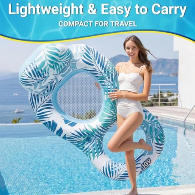 Pool Floats for Adults, Inflatable Chair Lounger Floaties with Drink Holder, Travel Pool Beach Lake Swim Inflatables Water Floating Rafts - Image 4