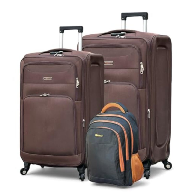 Travel luggage for airport and business trips, made of soft durable fabric in coffee color with expandable capacity and backpack functionality - Image 1