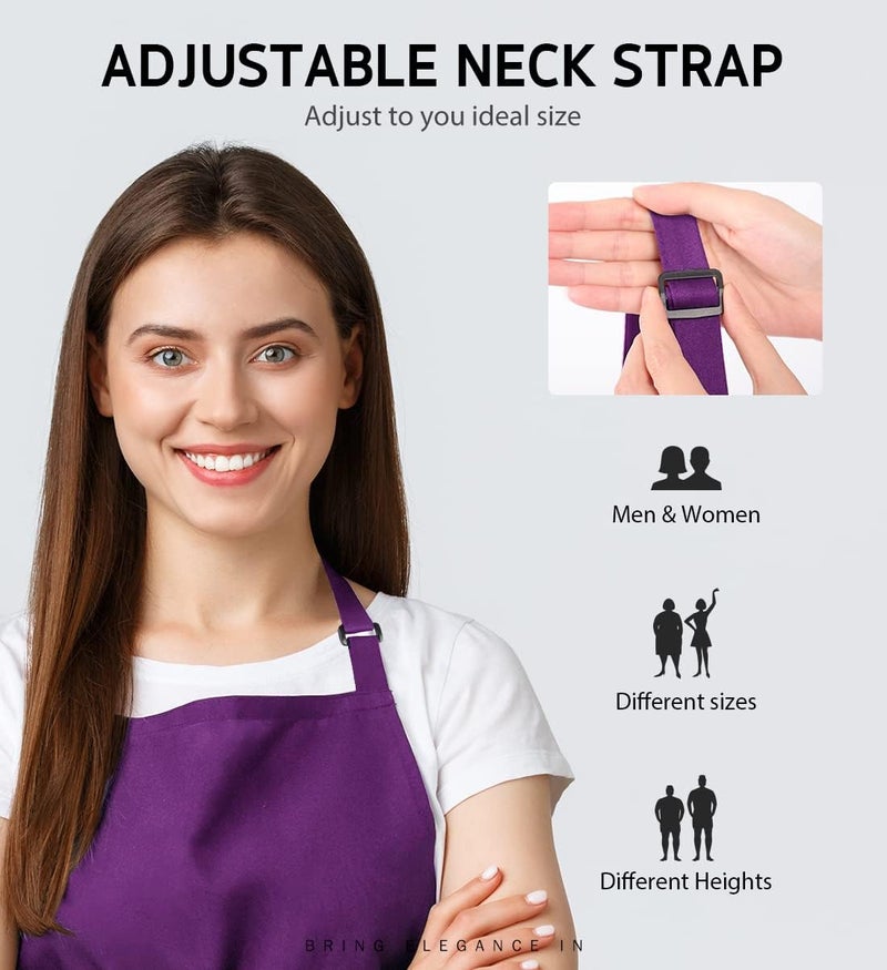 Syntus 2 Pack Adjustable Bib Apron Waterdrop Resistant with 2 Pockets Cooking Kitchen Aprons for BBQ Drawing, Women Men Chef, Purple - Image 4