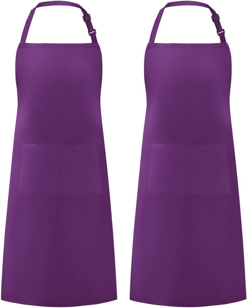 Syntus 2 Pack Adjustable Bib Apron Waterdrop Resistant with 2 Pockets Cooking Kitchen Aprons for BBQ Drawing, Women Men Chef, Purple - Image 1