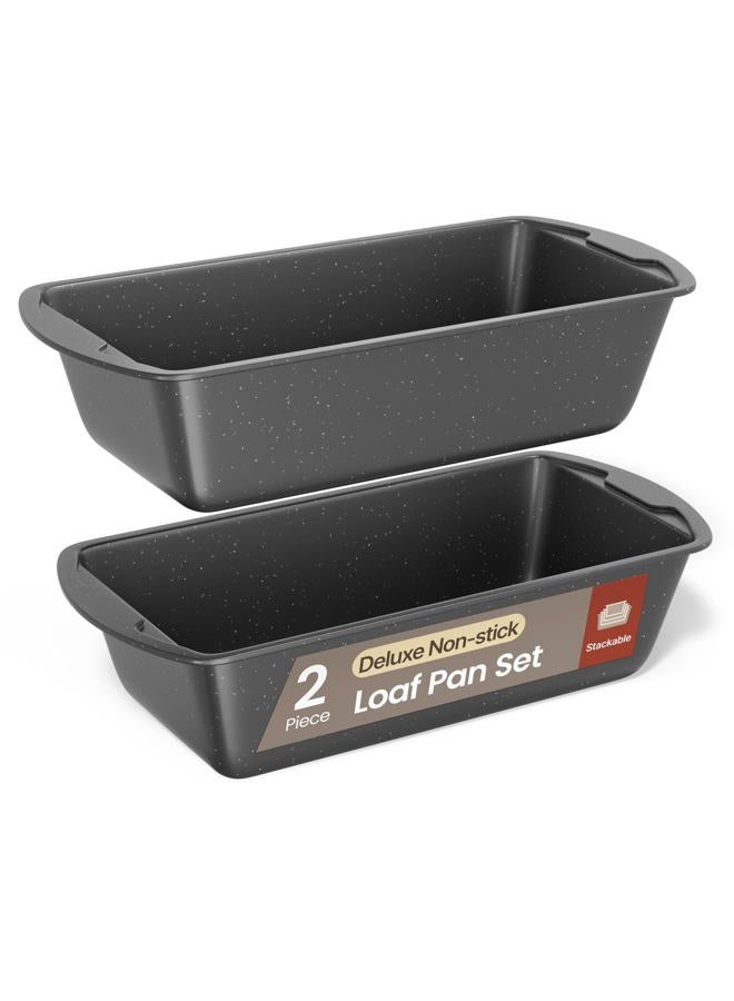 BAKKENMASTER Nonstick Loaf Pan Set Pack of 2, 10.2" & 11" Large Baking Bread Pan, Oven Safe Up to 450°F, PFOA, PFOS, PTFE Free, Space Saving Stackable Design, Stain Resistant, Dishwasher Friendly, Gray Marble - Image 1