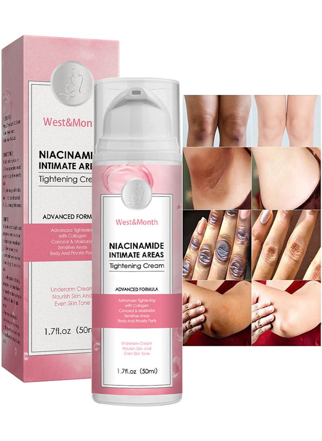 West&Month Niacinamide Intimate Areas Tightening Cream, Dark Spot Remover, Underarm Cream, Neck, Back, Legs, Elbows, Private Areas, Premium Botanical Ingredients, 50ML  - Image 1