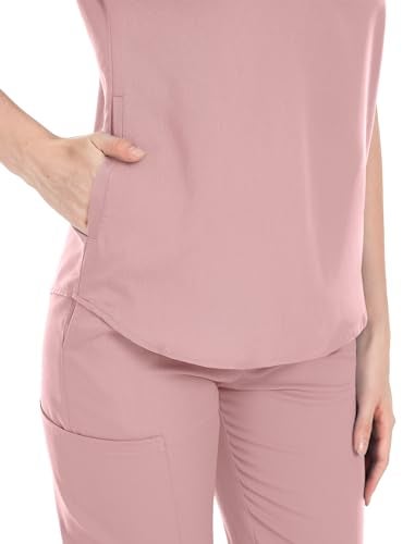 niaahinn Scrubs Set for Women Nurse Uniform Jogger Suit Stretch Top & Pants with Multi Pocket for Nurse Esthetician Workwear (Pink, Medium) - Image 4