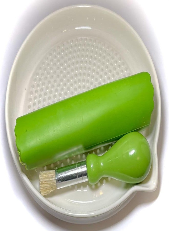 BonCera, Premium Ceramic Garlic Grater Plate 3-Piece Set - White Modern Design and Style - For Garlic, Ginger, Chocolate, and more! - Comes with 6.5" Plate, Peeler, and Brush - Image 2