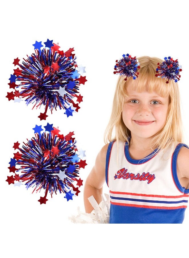 KCHIES July 4Th Patriotic Pom Pom Hair Clips Girls Kids Metallic Cheer Bow Barrette Glitter Red White Blue Decor Accessories Independence Day Party Favor Gift For Cheerleader Women - Image 1