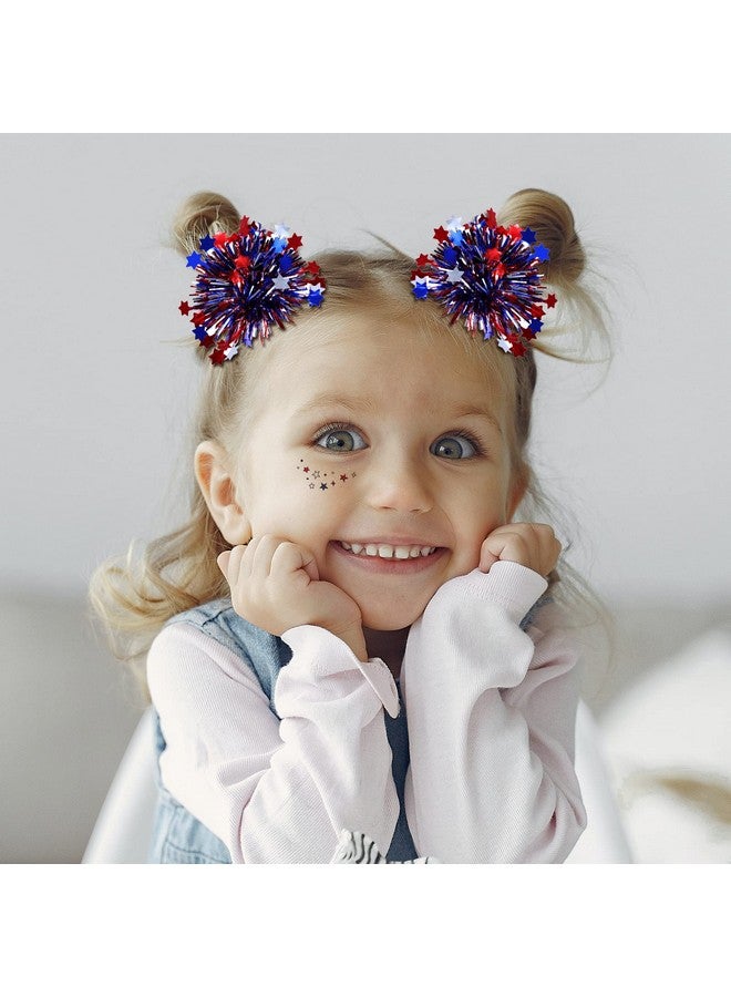 KCHIES July 4Th Patriotic Pom Pom Hair Clips Girls Kids Metallic Cheer Bow Barrette Glitter Red White Blue Decor Accessories Independence Day Party Favor Gift For Cheerleader Women - Image 4