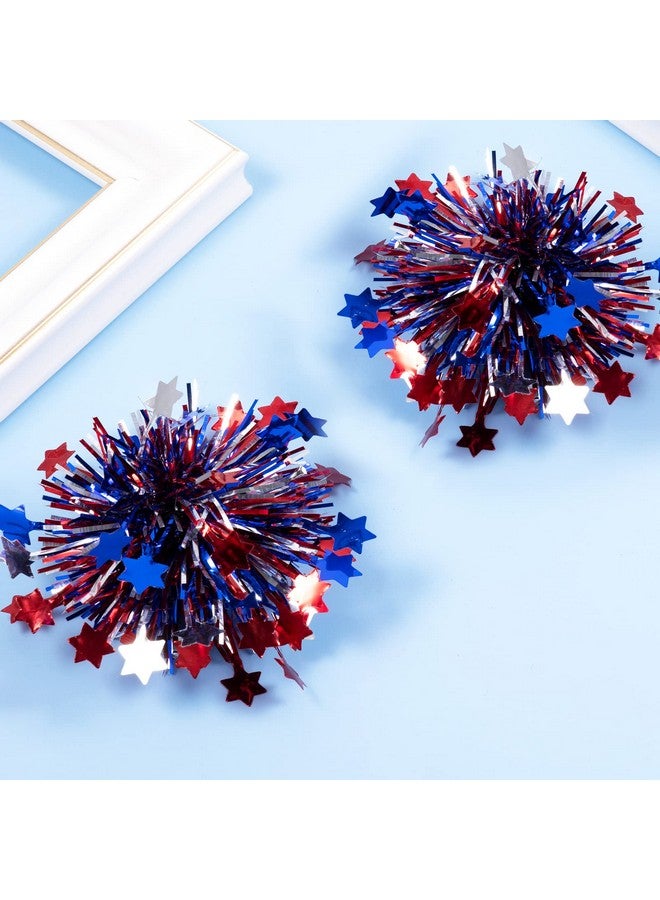 KCHIES July 4Th Patriotic Pom Pom Hair Clips Girls Kids Metallic Cheer Bow Barrette Glitter Red White Blue Decor Accessories Independence Day Party Favor Gift For Cheerleader Women - Image 5