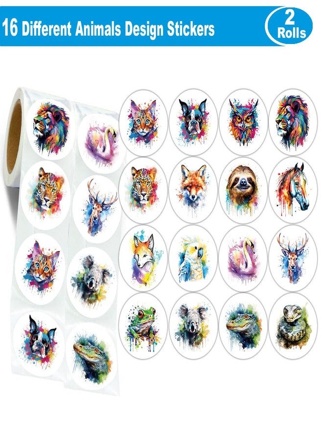 Hohamn 600 Pcs Watercolor Animals Stickers for Kids Teachers 1.5 Inch 16 Styles Round Watercolor Animals Stickers for Kids Birthday Party School Reward Giveaways - Image 2