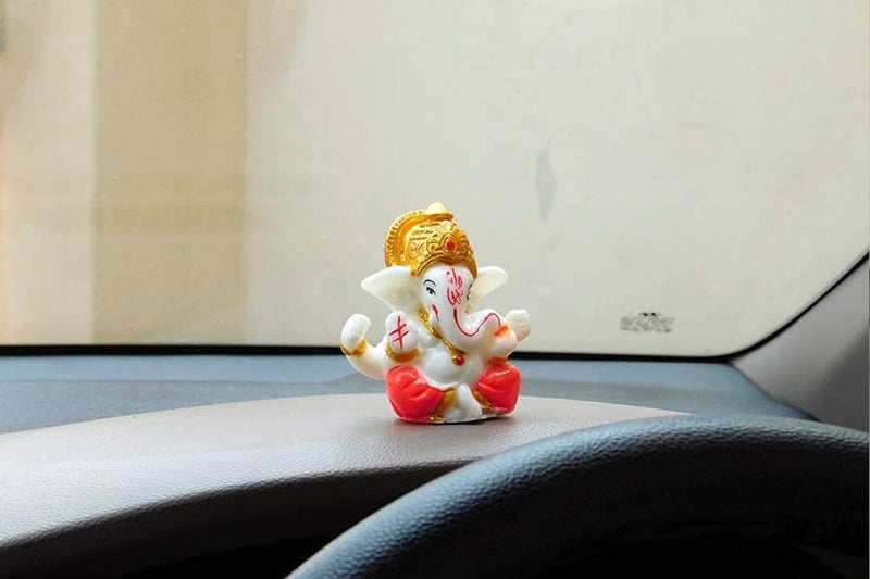 NRSON® Ganesha Idol for Car Dashboard, Polyresin Meditating Lord Ganesha Idols for Home Decor, Car Dashboard, Temple 2.3 x 2.3 x 3 cm, Multicolour - Image 5
