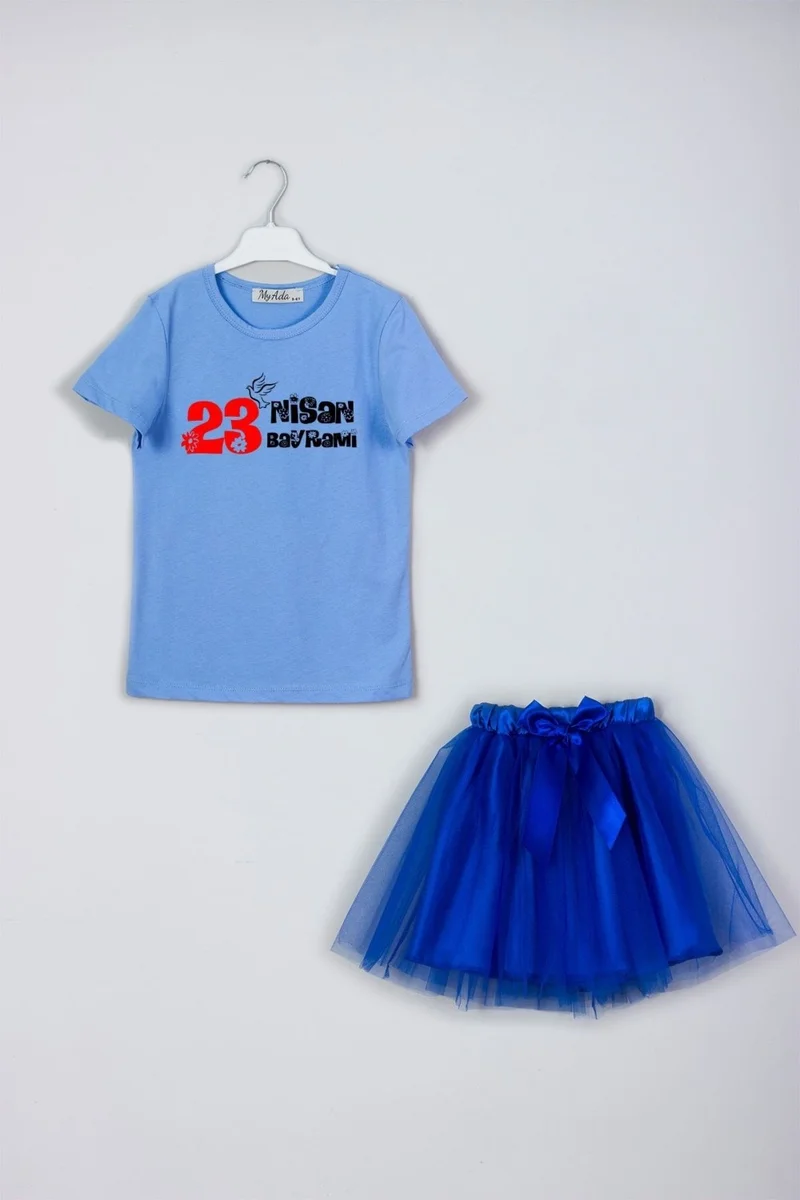 Myada Pigeon Detailed April 23 Printed Skirt T-Shirt Combination Set
