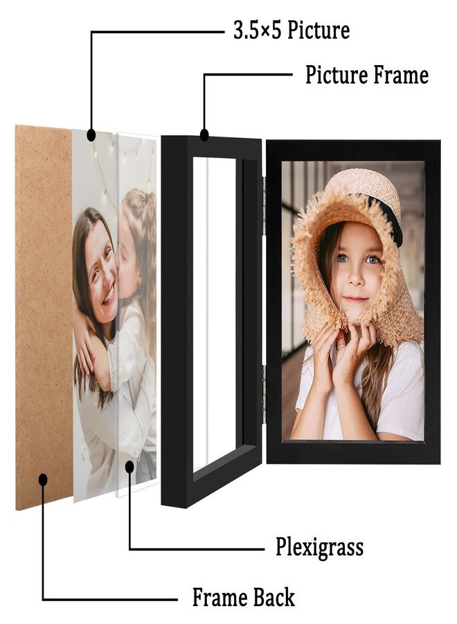 ORIVAN 3.5x5 Double Picture Frames Hinged Folding Photo Frames Vertical Stand Frames (Black) - Image 2