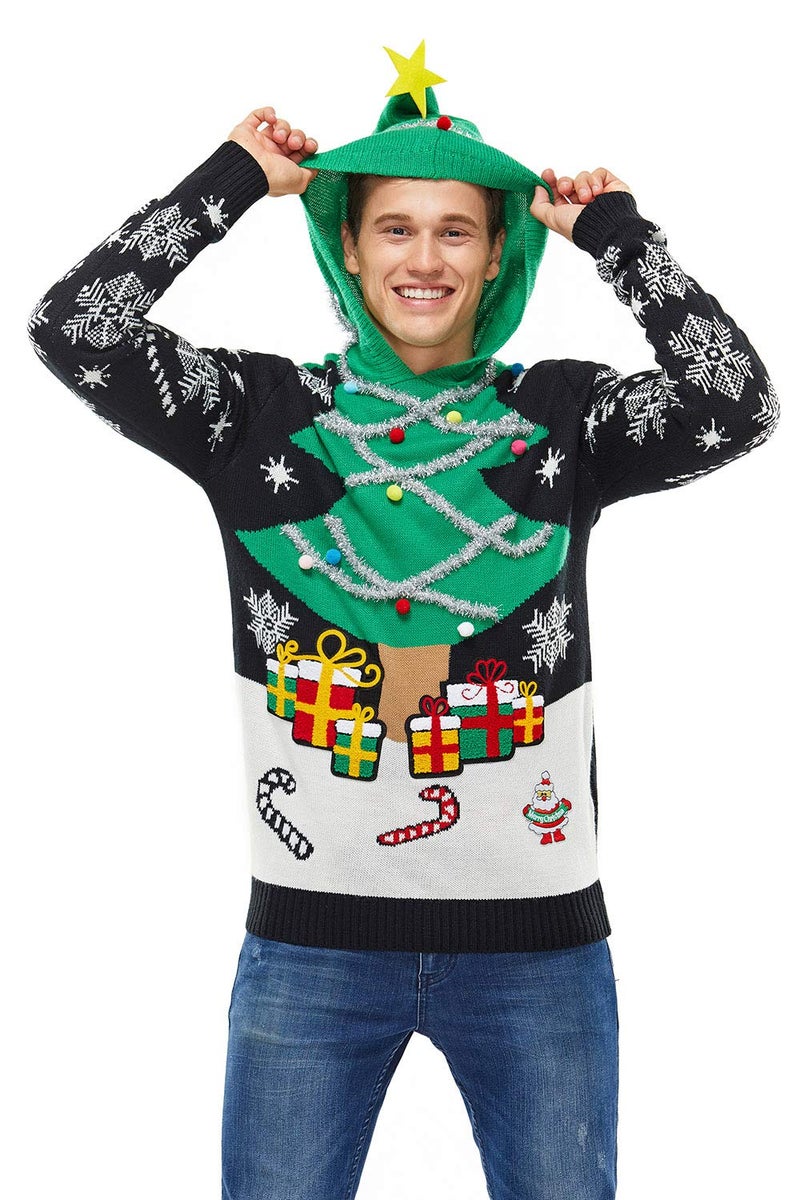 U LOOK UGLY TODAY Men`s Ugly Christmas Hoodie for Adult Unisex Women Xmas Hooded Sweater Pullover for Party Festive A Season Star was Born Medium - Image 1
