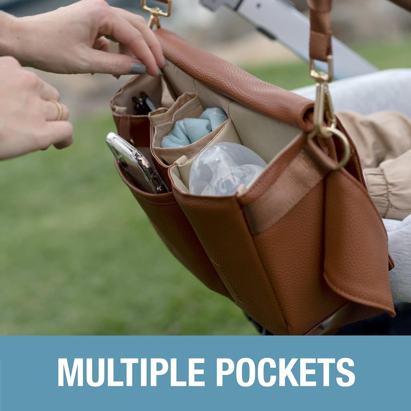 Clevermade CleverMade Crossbody Diaper Bag Tote and Baby Bottle Hip Pack  Stroller Organizer with Adjustable Strap and Multiple Storage Pockets for Diapers Wipes Burp Cloths and Other Essentials  Brown - Image 4