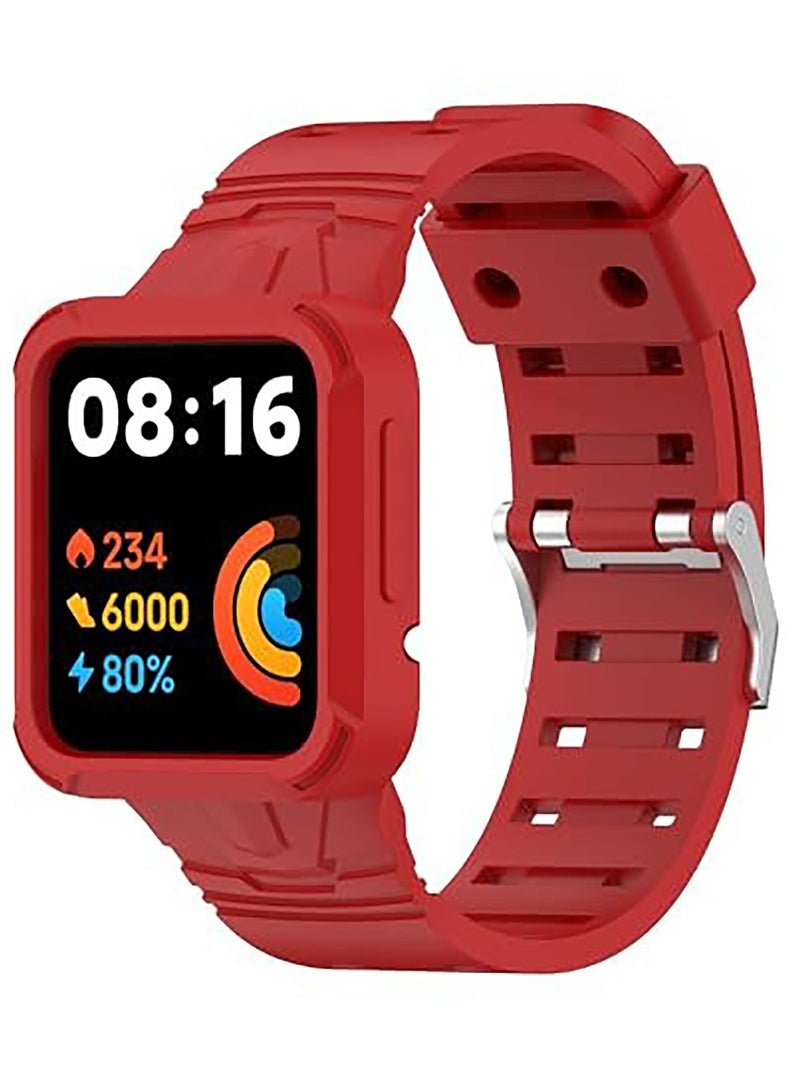 Replacement Wrist Band Compatible with Xiaomi Redmi Watch 2 Lite/Mi Watch Lite/Poco Watch/Redmi Watch 2/Horloge 2, Adjustable Soft Silicone Wrist Strap with Cover (red) - Image 1