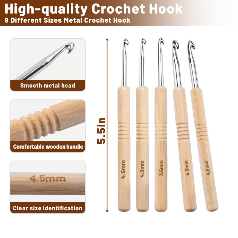 EOKPHULL Oval Wooden Yarn Bowl for Crocheting, Large Crochet Yarn Holder, Handmade Crochet Bowls with Lid and 9pcs Knitting Hooks, Yarn Storage Organizer for Crocheting and Knitting Lovers - Image 5