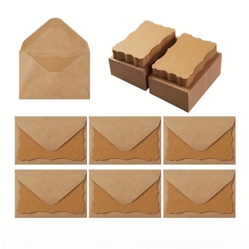 40 Pcs Vintage Style Kraft Paper Greeting Card Set With 20 Envelopes Handwritten Blank Wavy Lace Design Invitation Birthday Thank You Notes - Image 5