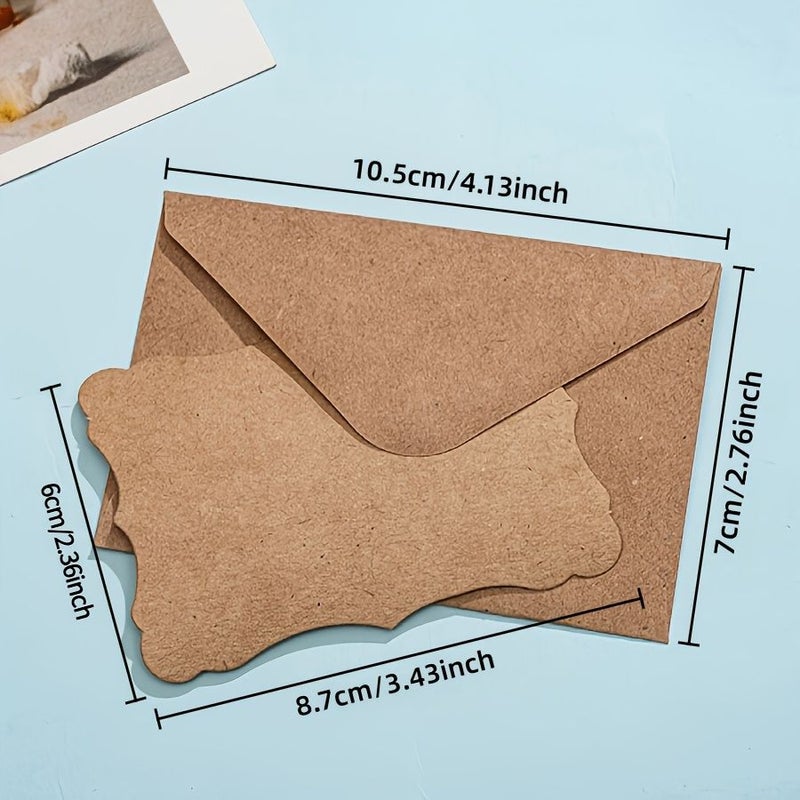 40 Pcs Vintage Style Kraft Paper Greeting Card Set With 20 Envelopes Handwritten Blank Wavy Lace Design Invitation Birthday Thank You Notes - Image 3