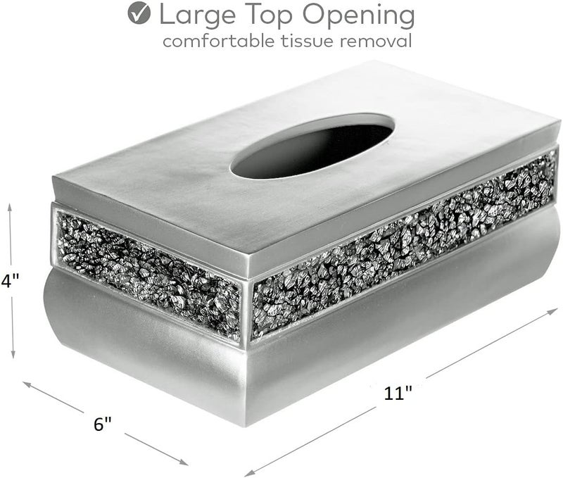 Creative Scents Crackled Glass Silver Tissue Box Cover Rectangular - Decorative Bling Tissue Box Holder with Beautiful Mosaic Glass - Elegant Tissue Holder for Bathroom with Durable Bottom Slider (Silver Collection) - Image 3