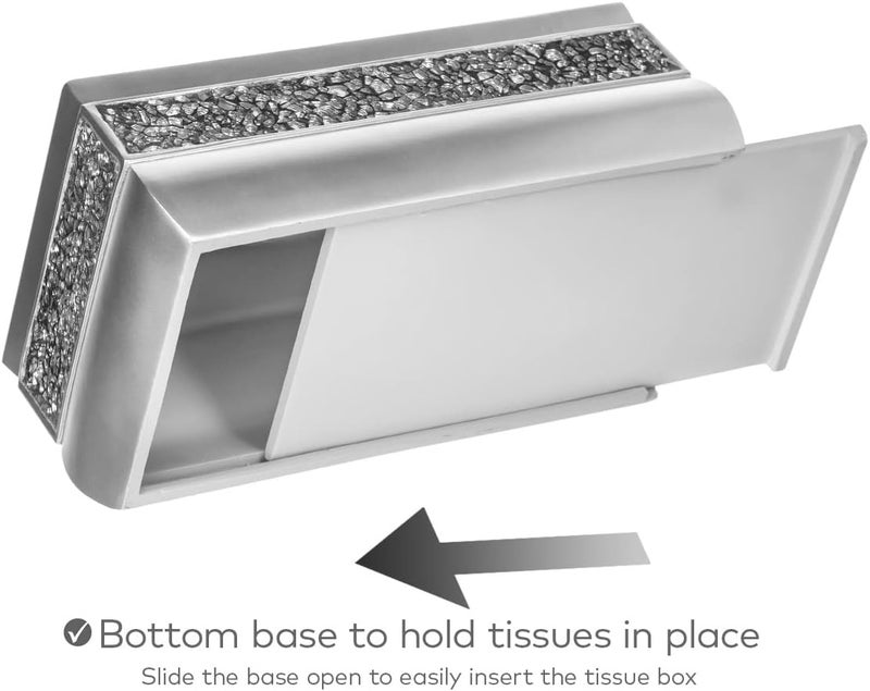 Creative Scents Crackled Glass Silver Tissue Box Cover Rectangular - Decorative Bling Tissue Box Holder with Beautiful Mosaic Glass - Elegant Tissue Holder for Bathroom with Durable Bottom Slider (Silver Collection) - Image 4