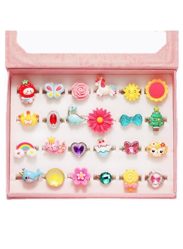 راكسوم خواتم مجوهرات للبنات الصغيرات في علبة، قابلة للتعديل، خالية من التكرار، خواتم للعب التظاهري والتنكر - Image 1