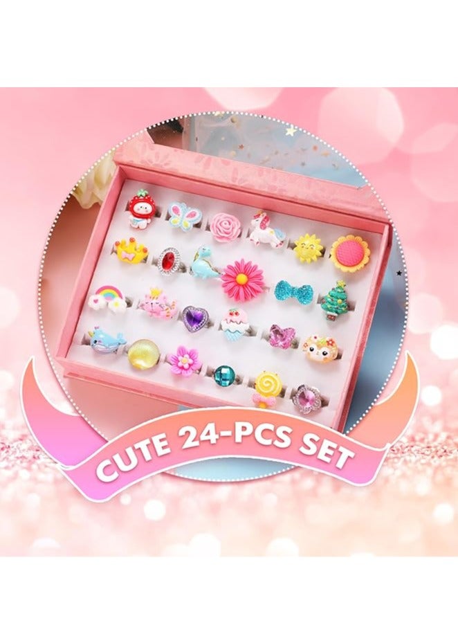 راكسوم خواتم مجوهرات للبنات الصغيرات في علبة، قابلة للتعديل، خالية من التكرار، خواتم للعب التظاهري والتنكر - Image 2