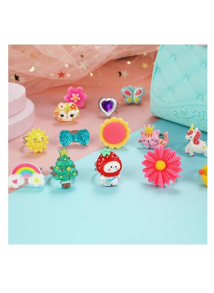 راكسوم خواتم مجوهرات للبنات الصغيرات في علبة، قابلة للتعديل، خالية من التكرار، خواتم للعب التظاهري والتنكر - Image 3