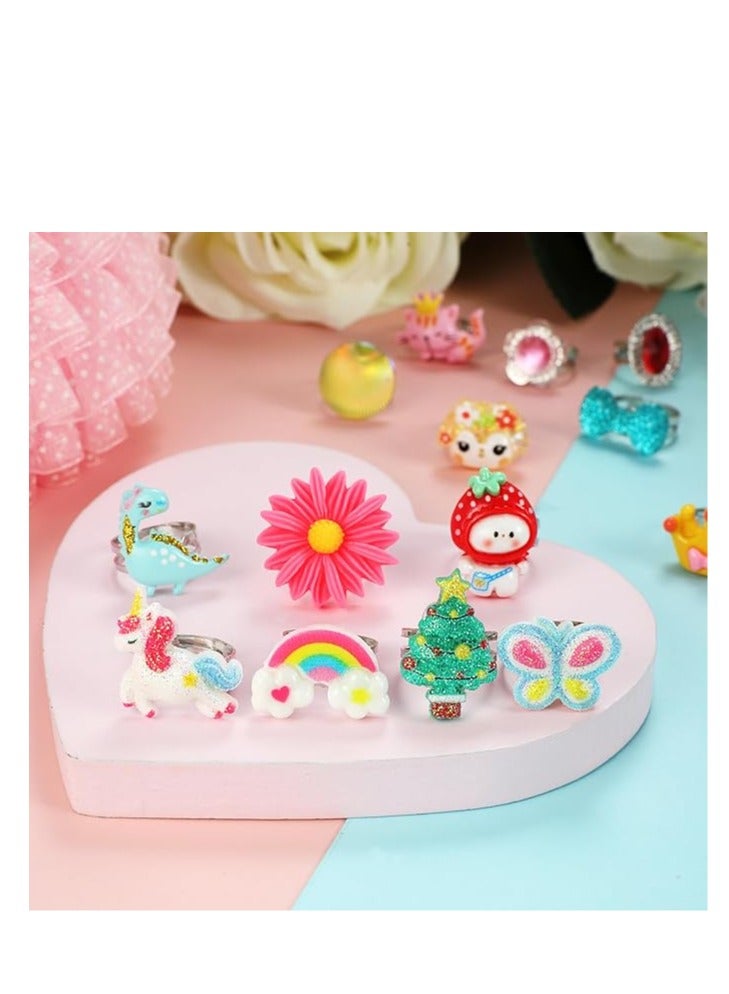 راكسوم خواتم مجوهرات للبنات الصغيرات في علبة، قابلة للتعديل، خالية من التكرار، خواتم للعب التظاهري والتنكر - Image 4