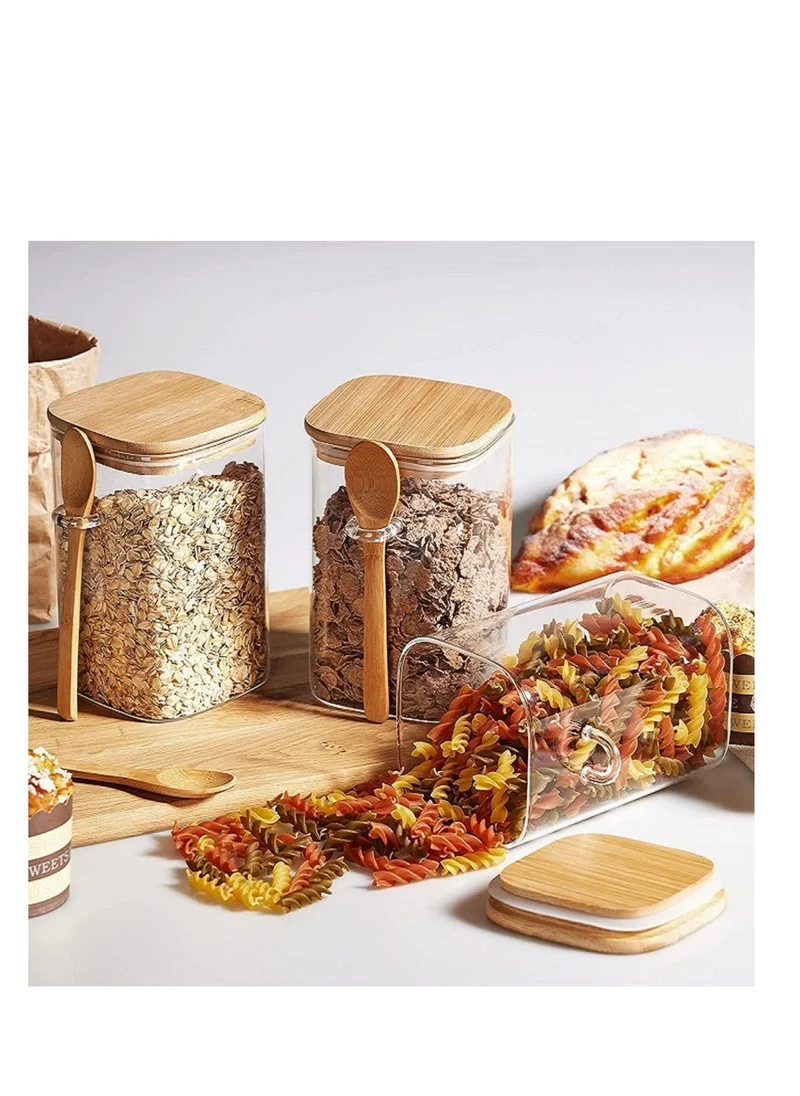 1Chase Borosilicate Glass Food Storage Jar with Bamboo Lid and Spoon 1000 ML (Set of 3)