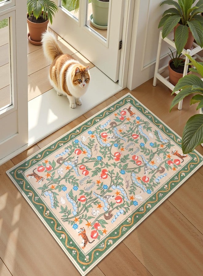 Collive 2x3 Small Rugs for Entryway, Green Washable Jungle Animal Kitchen Rugs for Bathroom Non Slip Indoor Door Mat, Soft Ultra-Thin Throw Carpet for Bedroom Entry Home Decor - Image 1