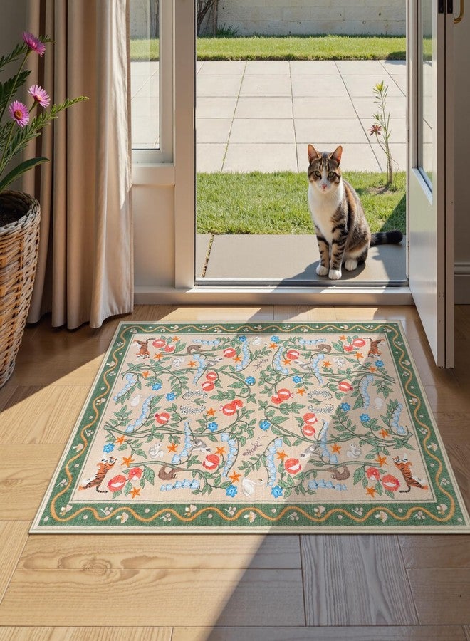 Collive 2x3 Small Rugs for Entryway, Green Washable Jungle Animal Kitchen Rugs for Bathroom Non Slip Indoor Door Mat, Soft Ultra-Thin Throw Carpet for Bedroom Entry Home Decor - Image 2