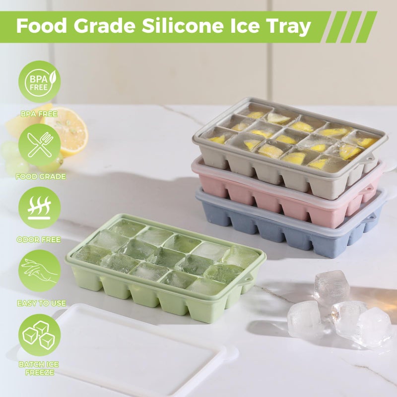 PET Hous Silicone Ice Cube Trays with Lid, Set of 4, Easy Release Ice Molds, Reusable and Stackable Ice Trays for Freezer for Cocktail, Whiskey, Baby Food, BPA Free (green) - Image 3