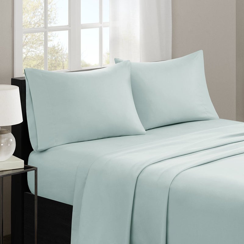 Madison Park 3M Microcell Bed Sheet Set Color Fast Wrinkle and Stain Resistant Soft Sheets with 16 Deep Pocket All Season Cozy BeddingSet Matching Pillow Case Twin Seafoam 3 Piece