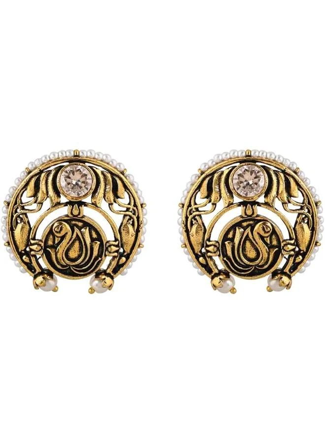 VOYLLA VOYLLA Apsara Peacock Motif Stud Earrings, Brass with No Gemstone