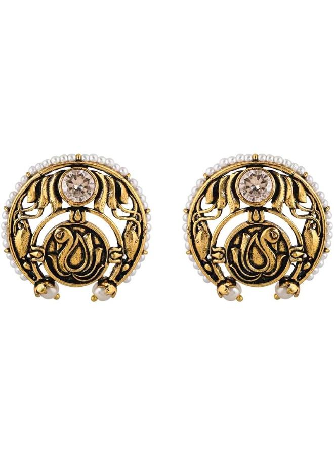 VOYLLA Apsara Peacock Motif Stud Earrings, Brass with No Gemstone - Image 1
