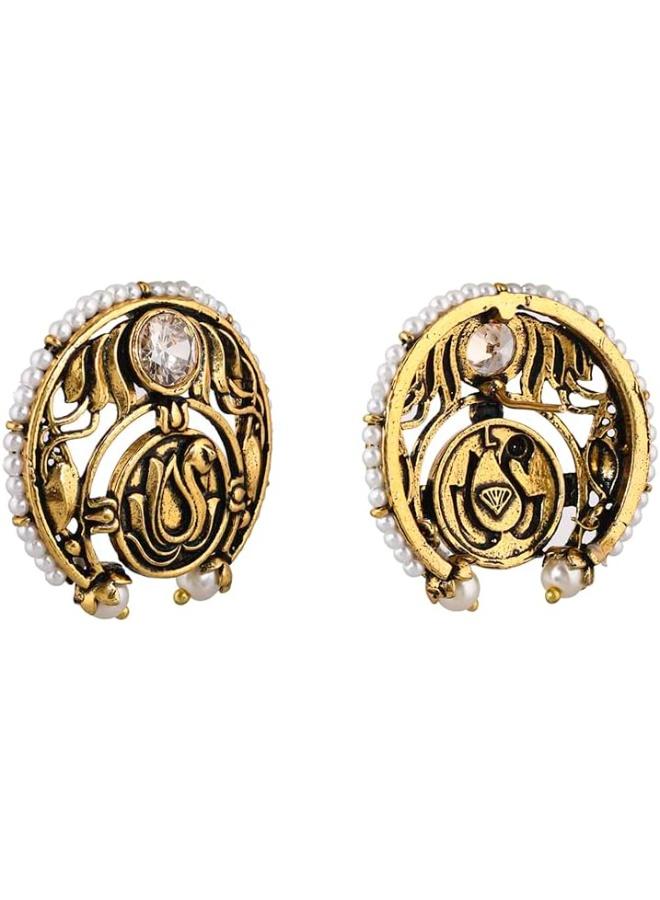 VOYLLA Apsara Peacock Motif Stud Earrings, Brass with No Gemstone - Image 3