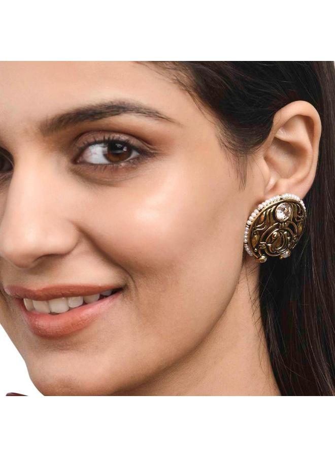 VOYLLA Apsara Peacock Motif Stud Earrings, Brass with No Gemstone - Image 5
