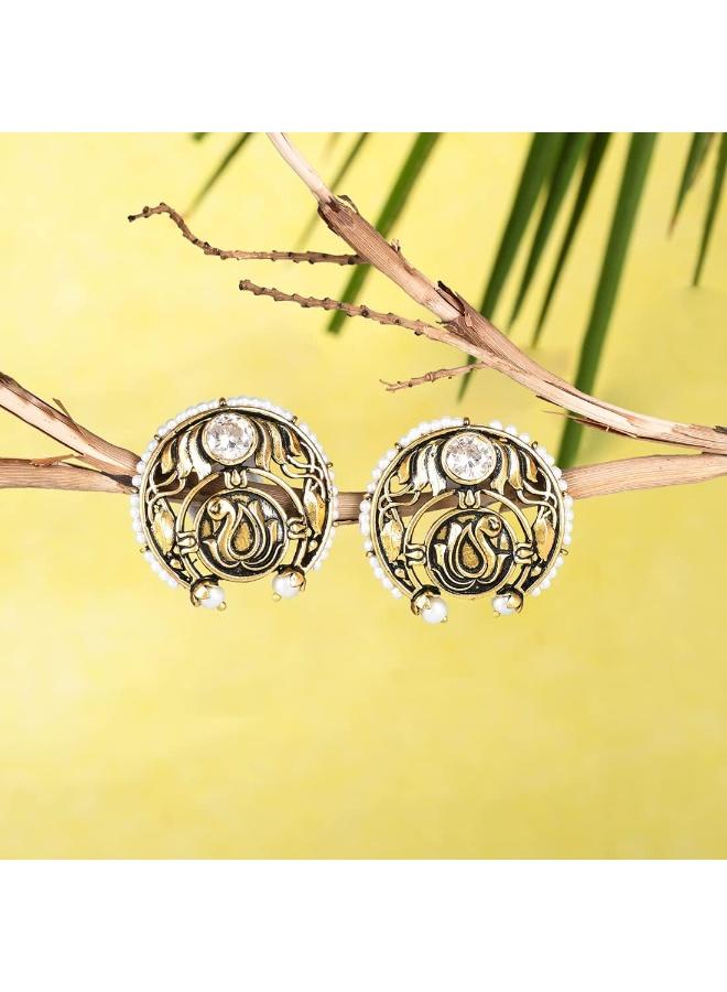 VOYLLA Apsara Peacock Motif Stud Earrings, Brass with No Gemstone - Image 4