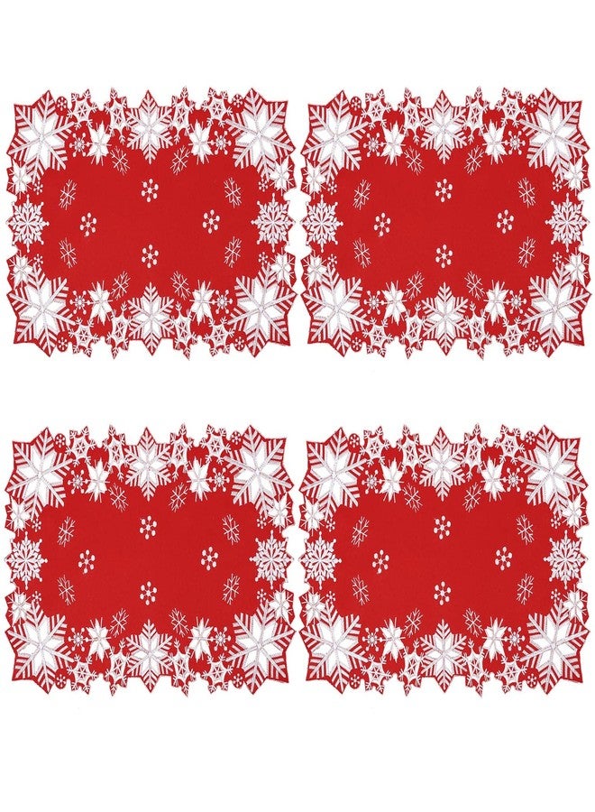 Simhomsen Embroidered Snowflakes Table Placemats for Christmas Holiday and Winter (Red, 13×19 inches Set of 4) - Image 2