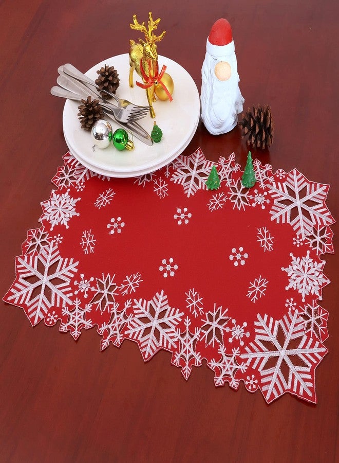 Simhomsen Embroidered Snowflakes Table Placemats for Christmas Holiday and Winter (Red, 13×19 inches Set of 4) - Image 3