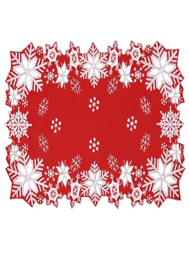 Simhomsen Embroidered Snowflakes Table Placemats for Christmas Holiday and Winter (Red, 13×19 inches Set of 4) - Image 1