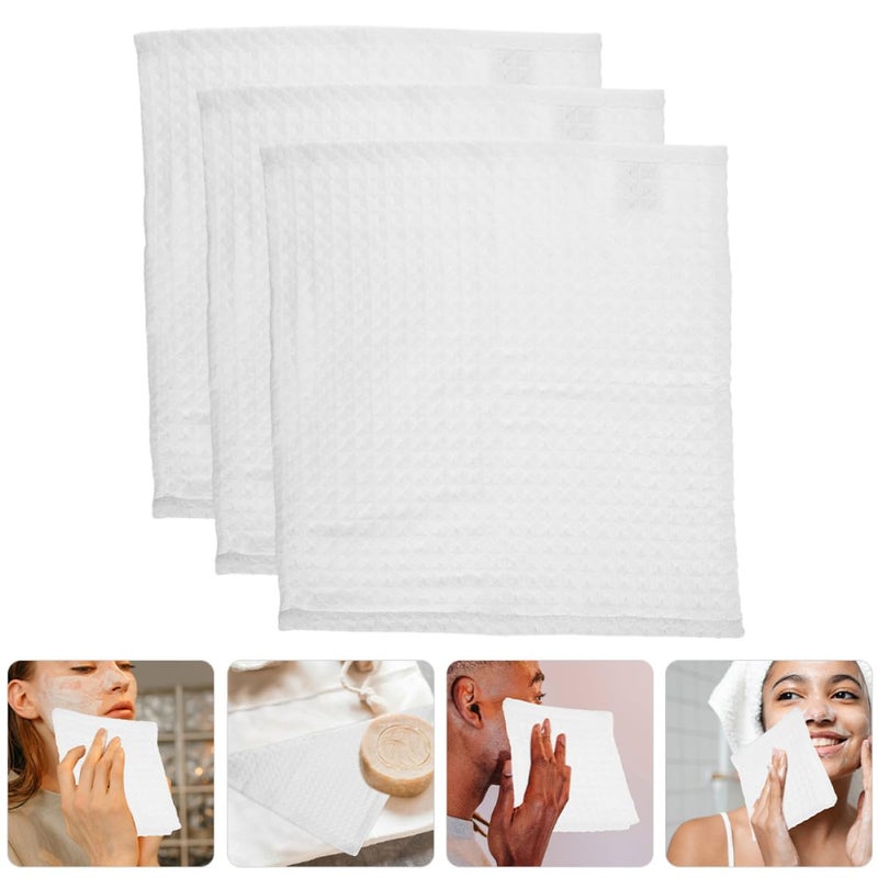 White Waffle Weave Reusable Cotton Face Washcloths 3 Pack for Makeup Removal and Shower - Image 4
