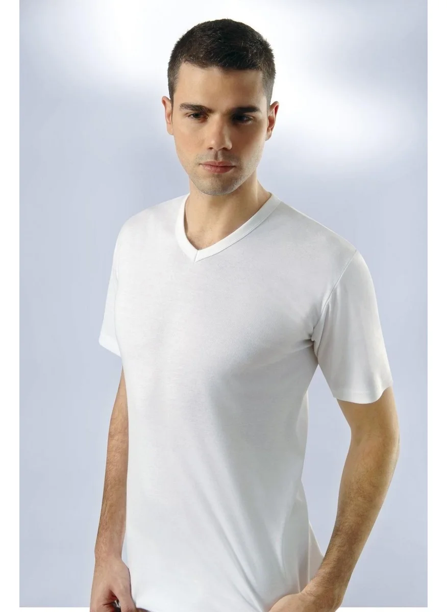 Anıt Lingerie Anıt 1109 White 3 Piece Rib V Neck Sleeve Men's Undershirt