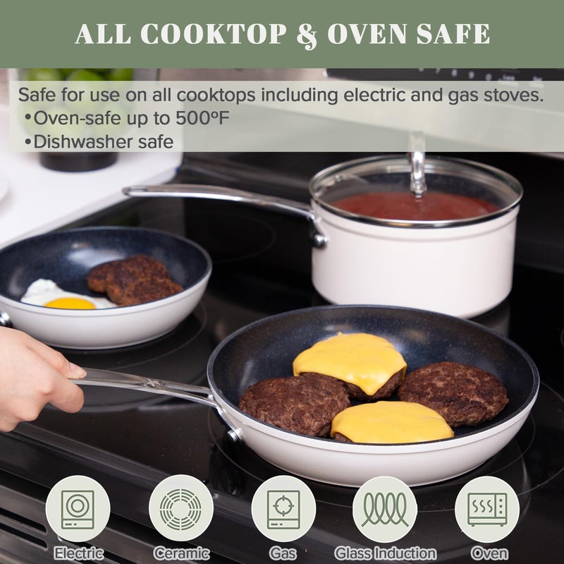 Nuwave 9pc Cookware Set Healthy Duralon Blue Ceramic Nonstick Coated, Diamond Infused Scratch-Resistant, PFAS Free, Oven Safe, Induction Ready & Evenly Heats, Tempered Glass Lids & Stay-Cool Handle - Image 5